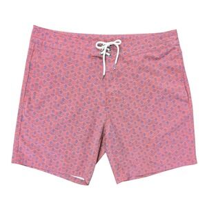 Faherty All Day Board Short Mens Red Blue Geometric Dot Swim Trunks Size 35